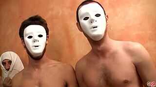 Leyre Pajon and Sandra Milka suck cocks guzzle bukkake loads