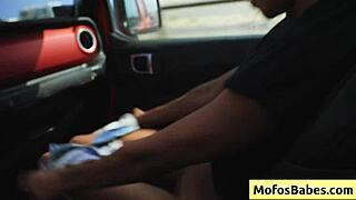 Sexy ebony Eden West rubs clit flashes big natural tits in car for Charles Dera