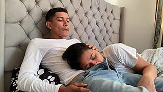 Perverted stepdad rams monster cock into petite mouth until cumshot