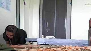 young girl gives oily handjob massage