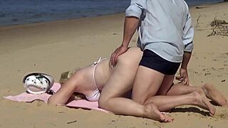 juicy milf teases with beach flashing and doggystyle creampie