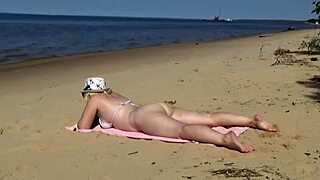 juicy milf teases with beach flashing and doggystyle creampie