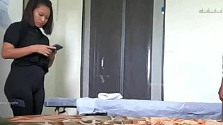 young girl gives oily handjob massage