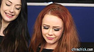 Clothed redhead femdom milf jerks blindfolded loser's big cock