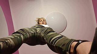 blonde femdom puts him on knees jerking cum eat