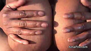 Big boobed bbw ebony sucks my cock deep pov homemade