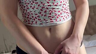 Cute petite teen shoves dildo deep in shaved pussy to orgasm