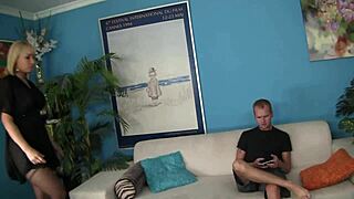 Mellanie Monroe gulps college stud's load in living room