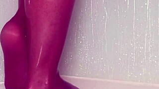 nylon-clad feet tease and soak in the steamy shower