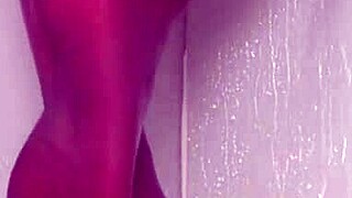 nylon-clad feet tease and soak in the steamy shower