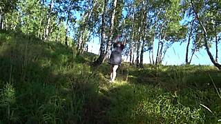 Milf girlfriend doggystyle dildo fucks big ass lesbian in forest panties pov