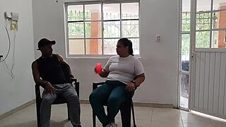 Chubby latina neighbor moans through rough pounding while hubby works?