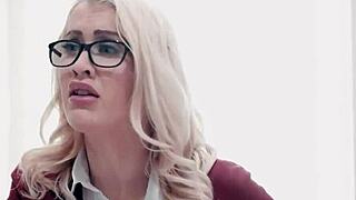 blonde teen 18+ gets fingered intensely by stepmom's boss