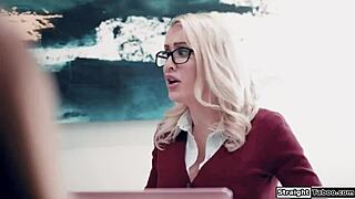 blonde teen 18+ gets fingered intensely by stepmom's boss