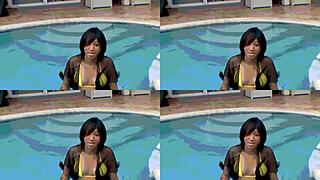 coral bounces yellow bikini ass on scorpios huge dick poolside cowgirl deepthroat cumshot