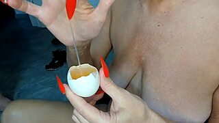 whoa milf stuffs eggs deep in her pussy for biology closeup insemination handjob play...