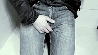 kinda wet mess peeing jeans right in the toilet homemade style