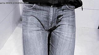 kinda wet mess peeing jeans right in the toilet homemade style