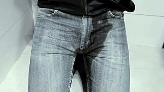 kinda wet mess peeing jeans right in the toilet homemade style