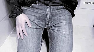 kinda wet mess peeing jeans right in the toilet homemade style