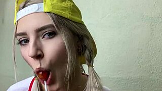 horny blonde babe teases classmate then takes cum covering