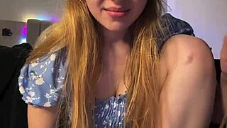 blond teen bends over doggystyle fingering shaved pussy on cam