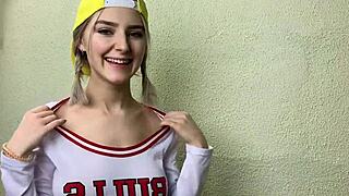 horny blonde babe teases classmate then takes cum covering