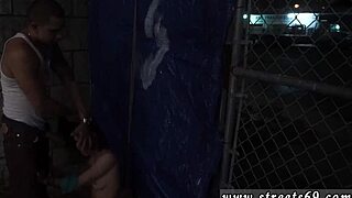 teen fucks mirror dildo then rough outdoor doggy bondage