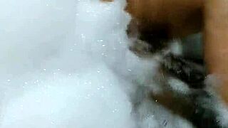 hot brazilian milf masturbates wildly in motel tub with giant dildo till squirting orgasm