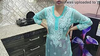 desi stepmom's big boobs kitchen fuck lesson for stepson...