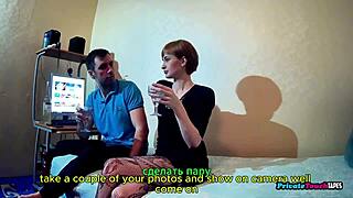 Brunette step cousin poses in sexy red lingerie then sucks cock and takes wet pussy pounding