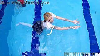 Skinny Ashlee Rose flaunts wetlook tits at pool