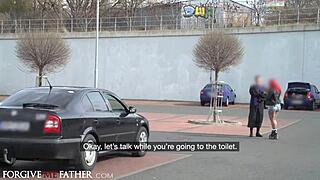 GAS STATION GLORYHOLE! Big Tits Redhead Roughly Fucked And Creampied Outdoors!