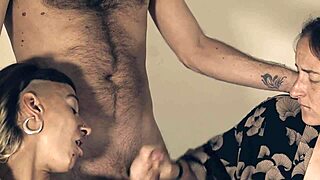 three horny folks suck tongues wildly while masturbating together in steamy 3some action