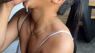 Brazilian Brunette Nysdel Craves Huge Cock Deepthroat from Amateur Hubby