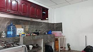 Submissive Tall Latina Friend's Sis Worships Huge Ass During Dinner Prep!