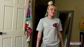 skinny blonde sassy naked rubs tits cock?