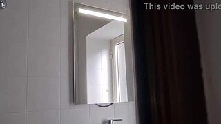 Roommate blasts huge load after peeking at stepmom showering