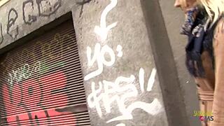 blonde girl toys her pussy before group pounding session