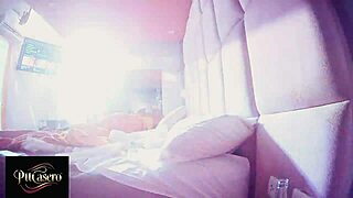 hidden cam spies hotel shower as couple flashes tits naked