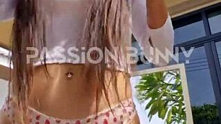 help this cute neighbor pick sexy panties outdoors?