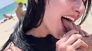 venom evil and kaitlyn katsaros tease flashing feet licking bisexual beach day