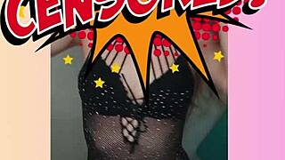 whoa... this sheer redhead's real striptease rips clothes teasing perfectly