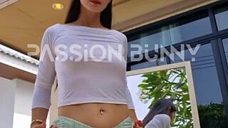 help this cute neighbor pick sexy panties outdoors?