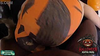 Brazilian milf rides massive BBC in wild Halloween studio session.