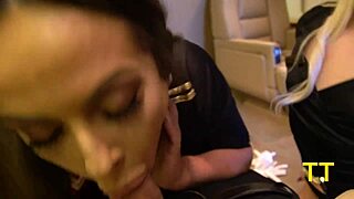 Three Horny Flight Attendants Kiki Willow Emma Give Teddy Tarantino Triple BJ