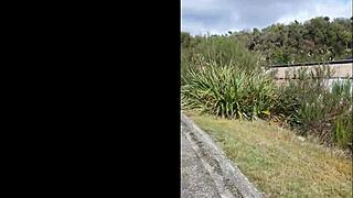 trashy pierced milf pisses roadside cars zooming by