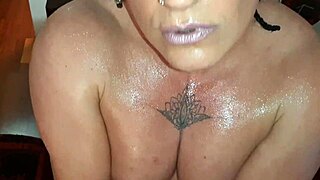 oiled muscular milf flexes huge clit pussy before creampie