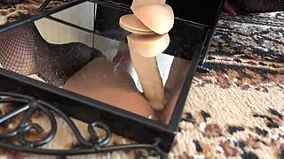 damn that big ass milf in pantyhose rides dildo poses hot at mirror