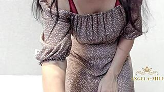 😍 amazing russian milf angela hides saggy tits huge nipples juicy hairy pussy under evening dress 🔥